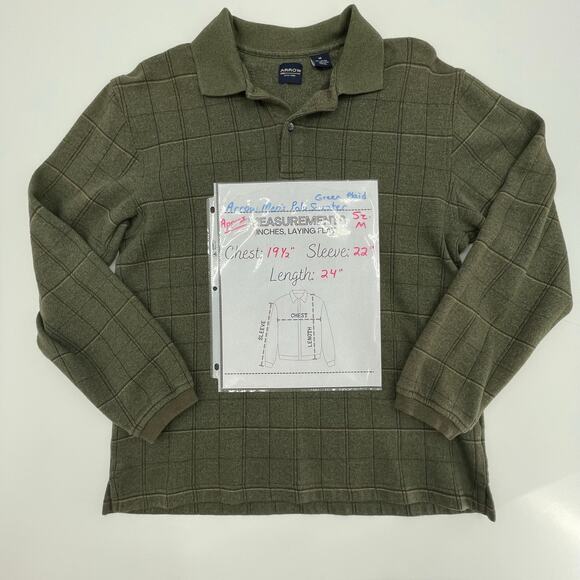 Arrow Men's Polo Sweater, Relaxed Fit, Green Plaid, Size M Casual Comfortable - Picture 9 of 9
